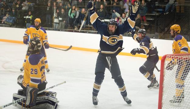 No. 7 Men’s Hockey tallies late overtime goal to knock off No. 4 Pointers